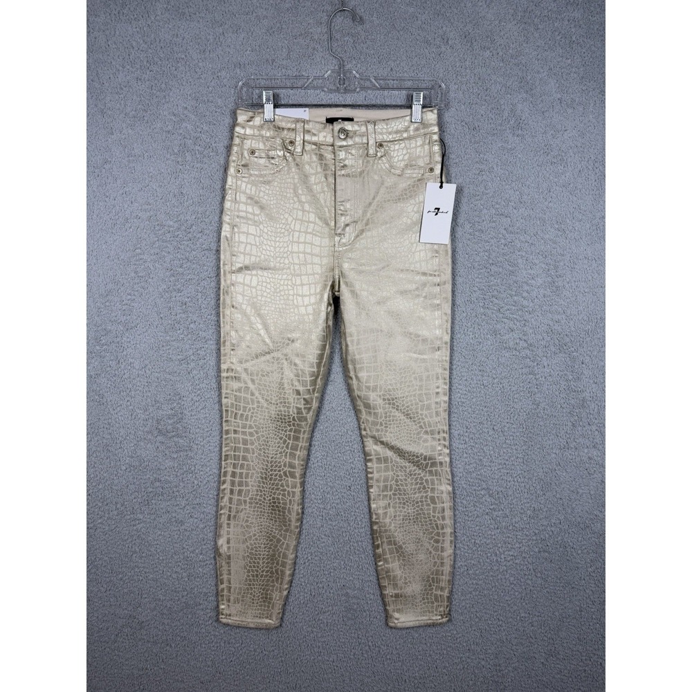 7 For All Mankind Coated Metallic Snake Gold Super High Rise Skinny Aubrey 27x28